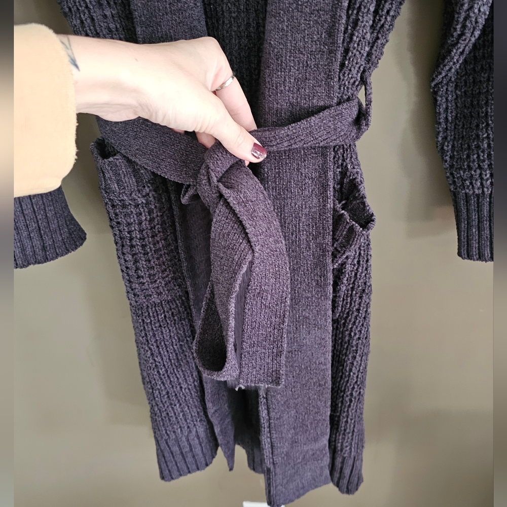 Jason Wu Charcoal Gray Chunky Oversized Ribbed Cardigan Belted Robe - Picture 4 of 6